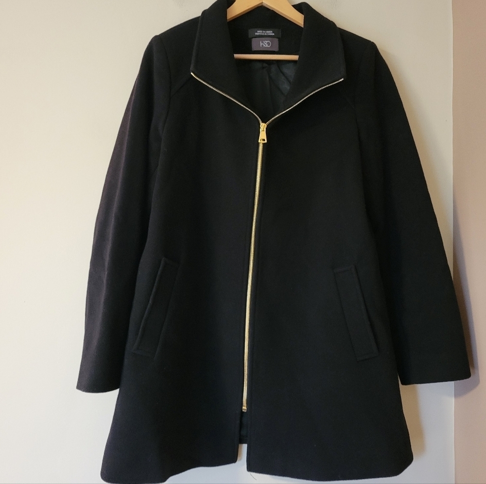 HiSo Women's Cashmere Wool Blend Black Winter Jacket Coat Canada Designer Sz 12